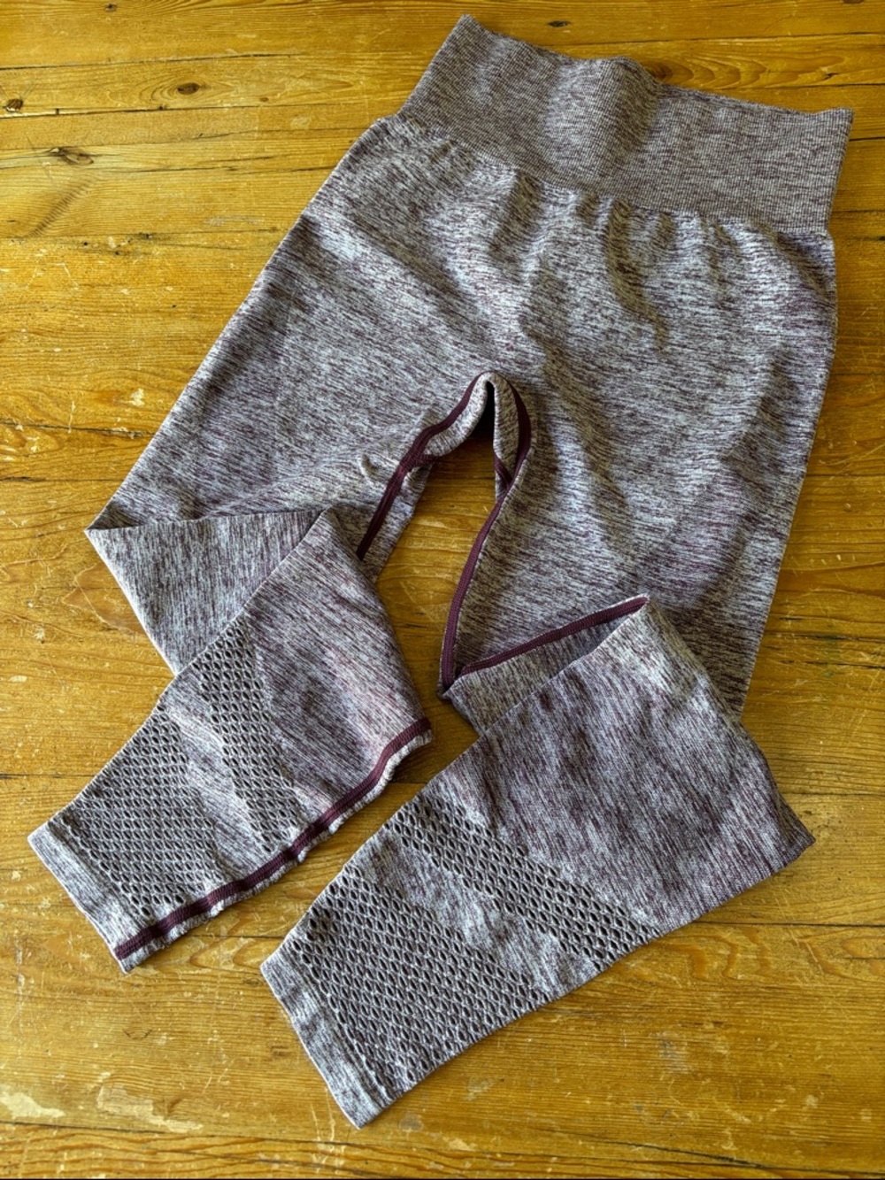 PINK Heather burgundy/gray Stretch Leggings with Textured Panels